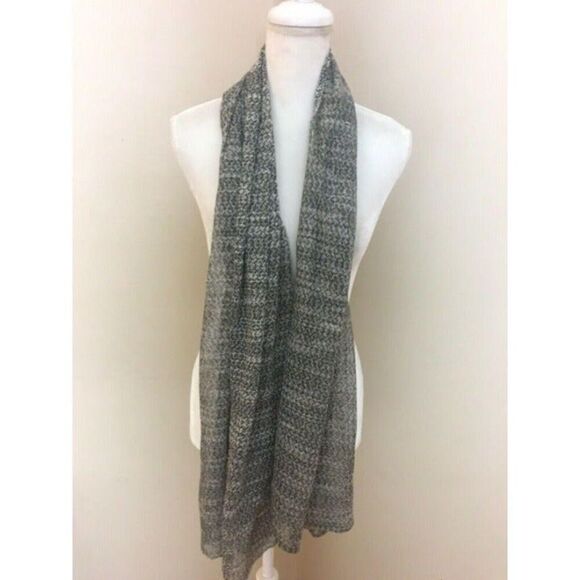 Metallic Silver Mesh Black White Sheer Long Scarf Wrap Sarong 30 X 70 - Picture 2 of 5